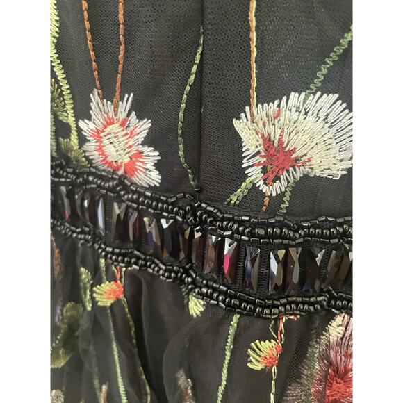 Mac Duggal Black Floral Embroidered Fit & Flare Cocktail Dress Mini Mesh Beaded - Picture 10 of 13